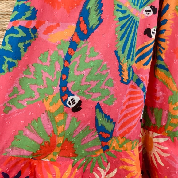 Farm Rio Macaw Ruffled Wrap Dress  100% Cotton In Coral Size XXS - Picture 10 of 16